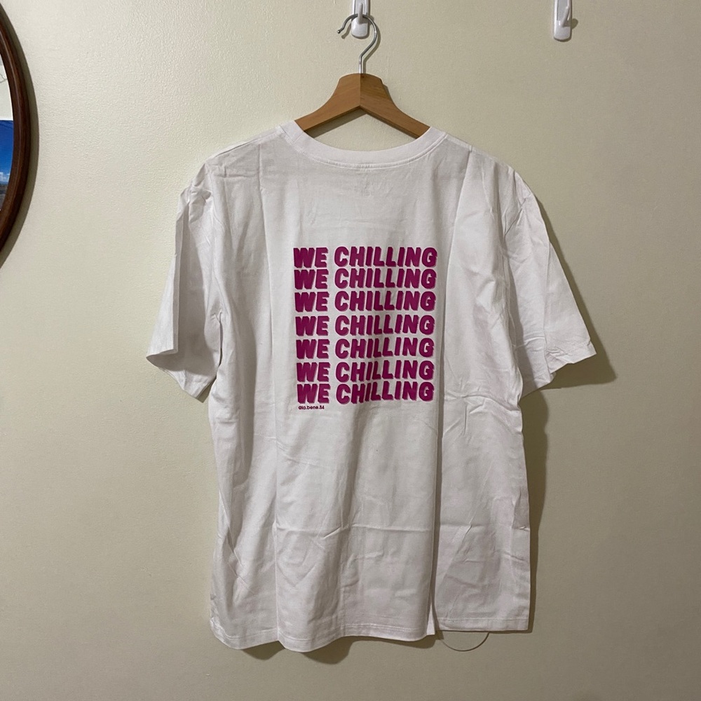 Pink and White Short Sleeve Tee with Bold Graphic